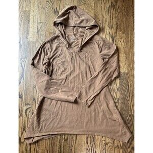 Denim & Co. Comfort Zone Light Brown V‎ Neck Long Sleeve Hooded Pullover Size M